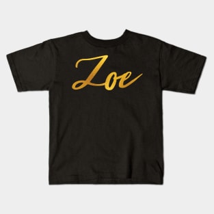 Zoe Name Hand Lettering in Faux Gold Letters Kids T-Shirt